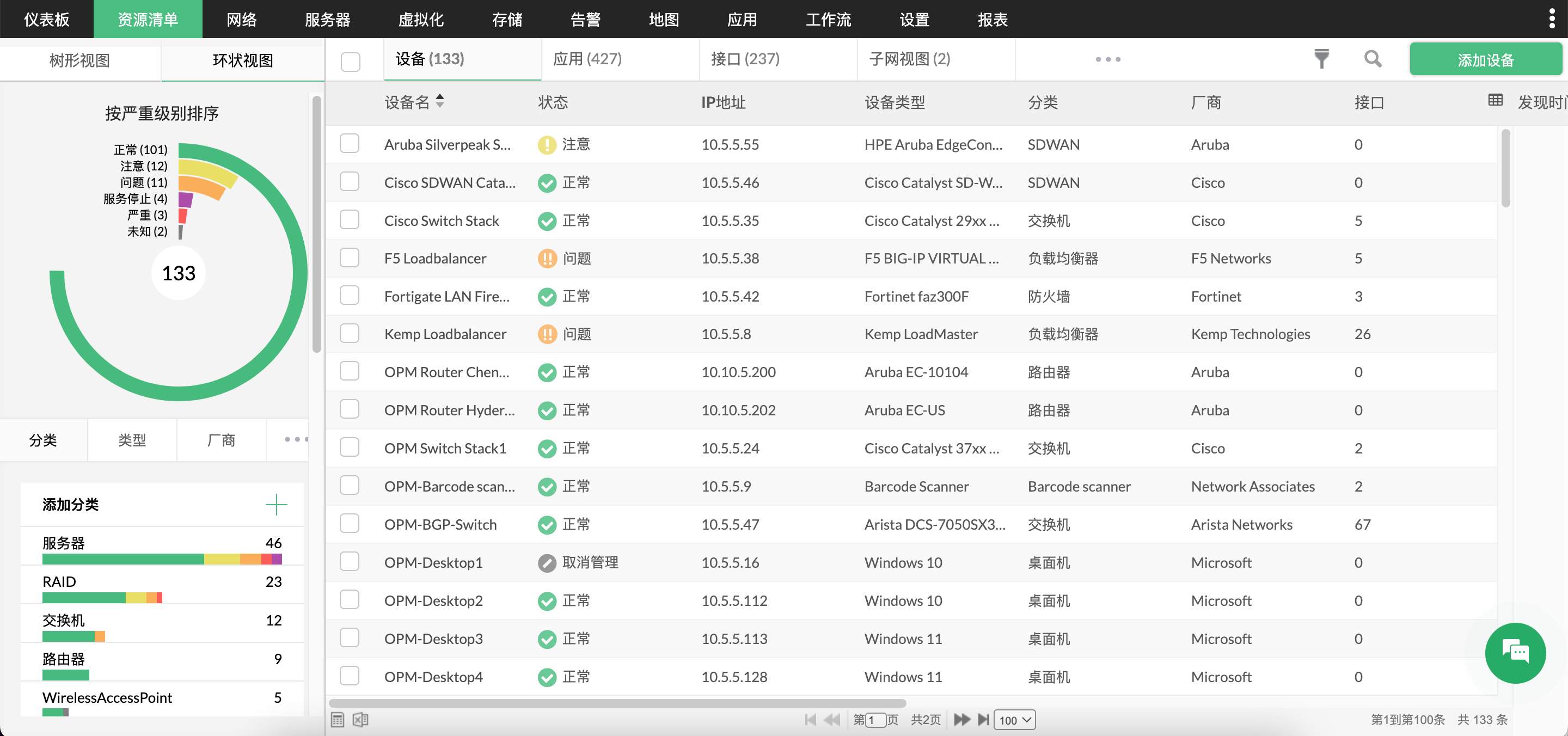 OpManager全栈监控界面