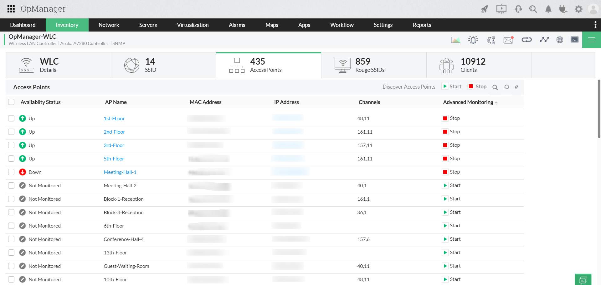 OpManager Wireless Management OpManager-WLC-Access-Point