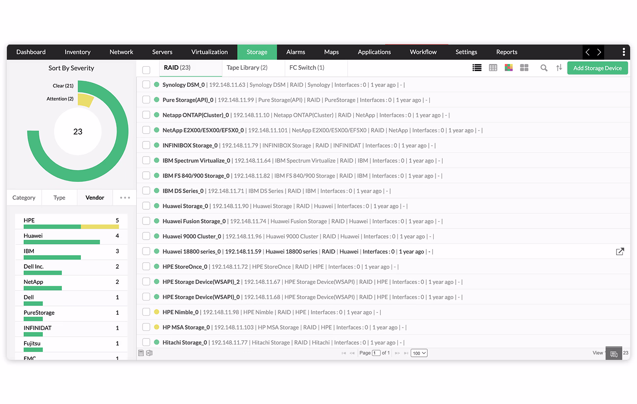 OpManager Storage Management 存储管理示意图